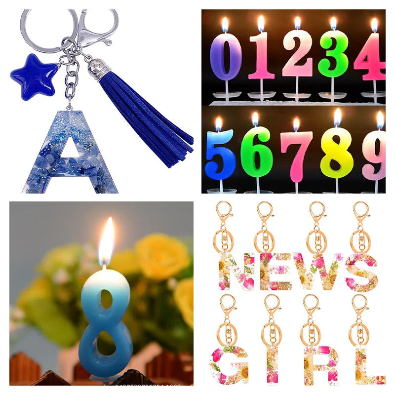 Silikonform Alphabet & Zahlen – Epoxidharz, Geburtstagskerzen & DIY Schmuck | Schlüsselanhänger, Anhänger & Deko | Komplettset