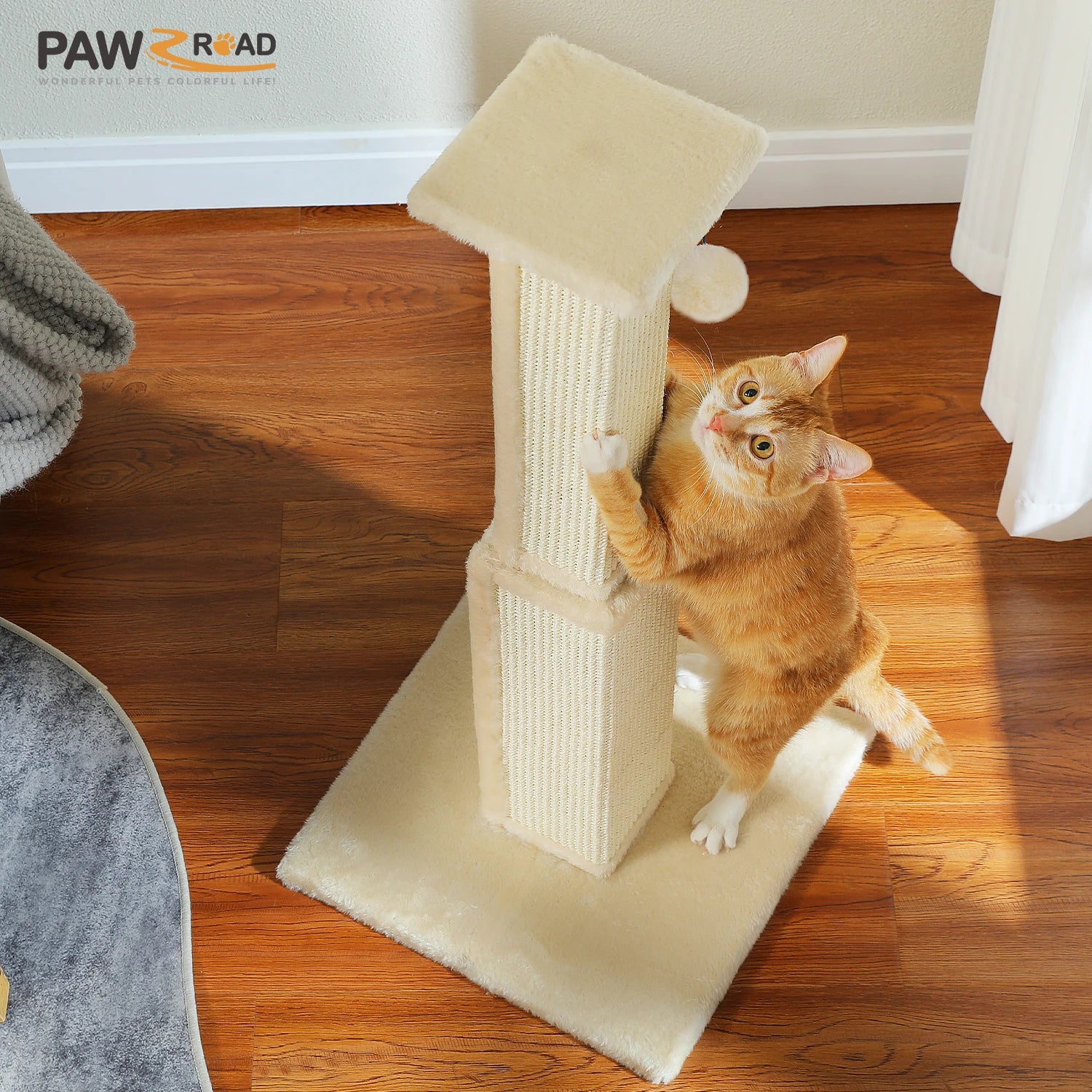 Grand Griffoir Chat Sisal Tressé – Balle Suspendue, Haute Colonne, Jouet & Grattoir pour Chats d'Intérieur Adultes