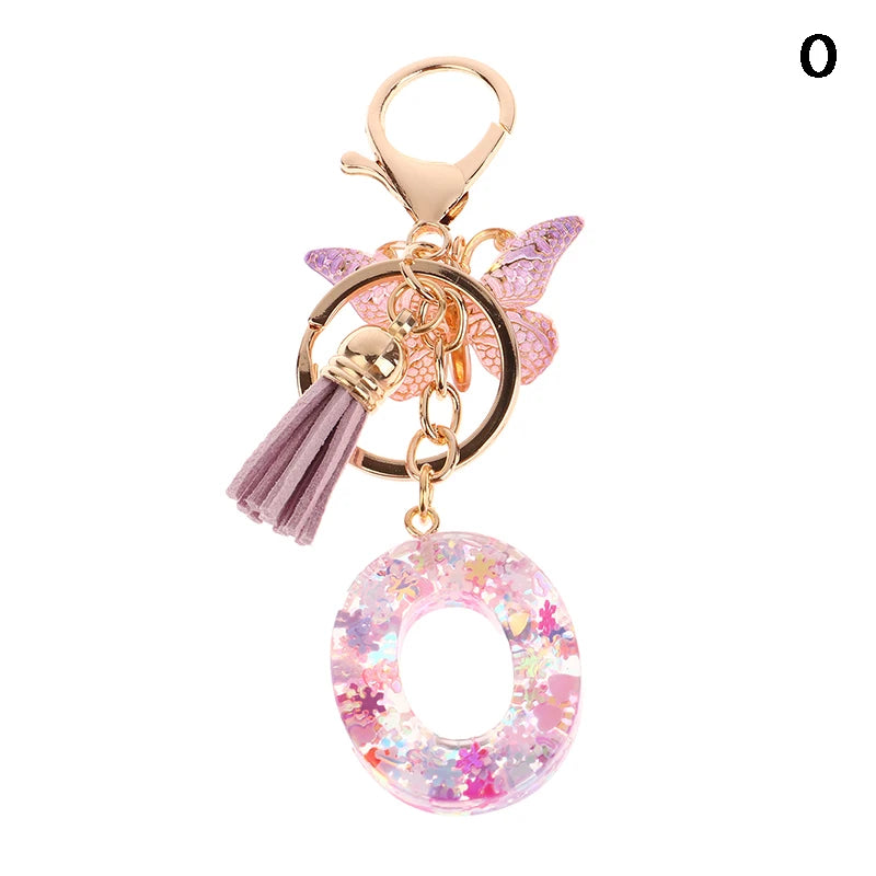 Porte-Clés Lettre Initiale Sequins Femme – Pendentif Papillon Pompon Sac Voiture Bijou
