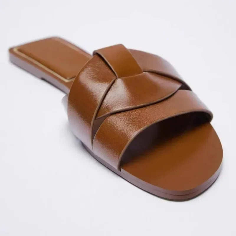 Mules Designer Couleur Unie Femme Été – Slippers Fashion Confortables Zapatos De Mujer