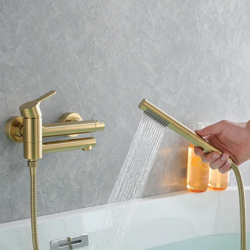 Robinet Baignoire Mural Laiton – Bec Pivotant, Douchette à Main, Mitigeur Eau Chaude & Froide | Salle de Bain