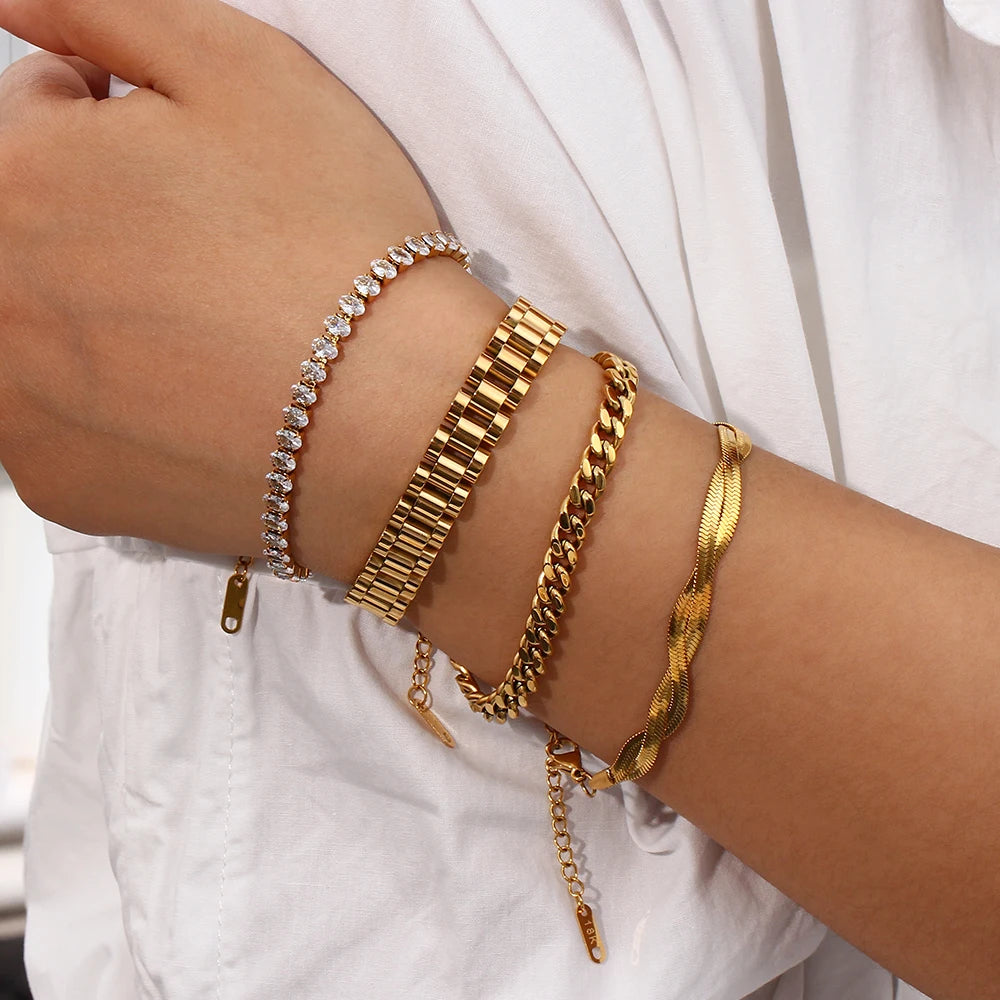 Bracelet Cuban Chain Plaqué Or 18k Acier Inoxydable 316L E.B.belle – Style Minimaliste Streetwear Unisexe | Bijou Homme & Femme Tendance & Anti-Ternissement