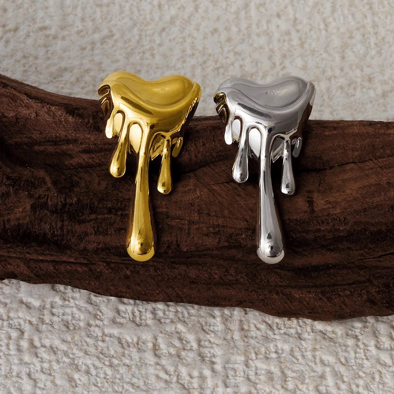 Puces Oreilles Cœur Acier Inoxydable Plaqué Or – Design Liquide Fluide | Bijou Unisexe Waterproof | Boucles Mode Tendance Homme & Femme
