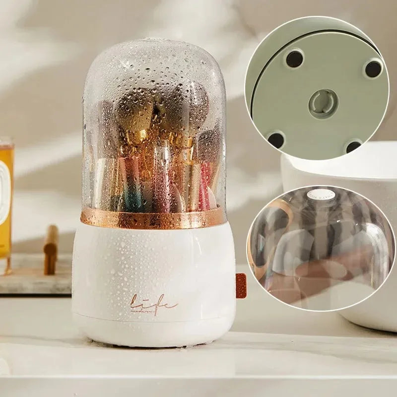 Organisateur Maquillage Rotatif 360° Transparent – Porte-Pinceaux Rangement Rouge à Lèvres Anti-Poussière | Boite Cosmétique