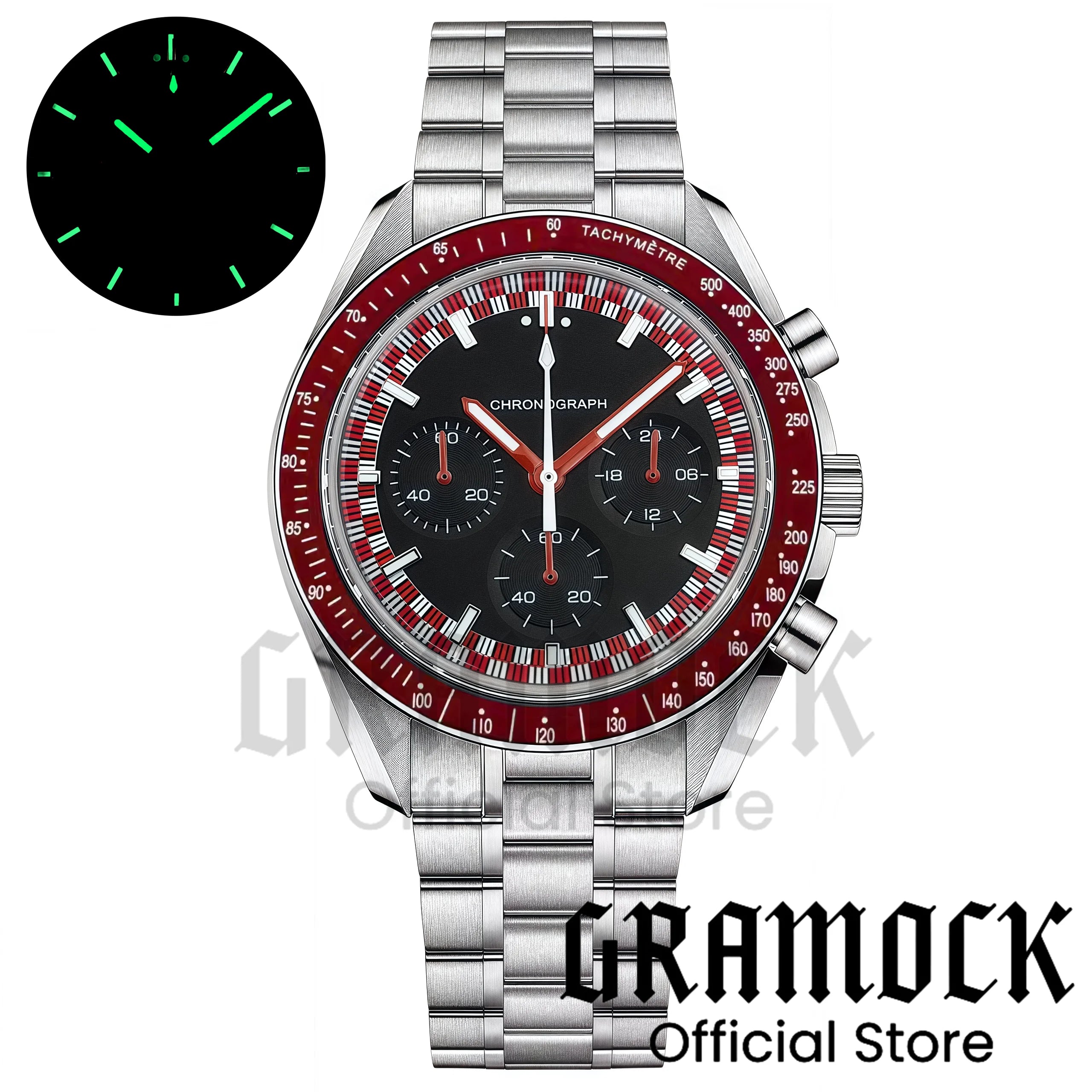 Montre Homme Gramock 40mm Quartz Moon Chronographe – Cadran Lumineux Acier Verre Minéral