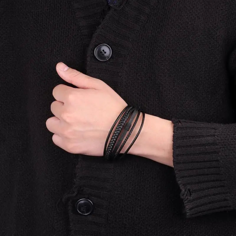 Bracelet Cuir Multi-Rangs Symbole Infini Acier Inoxydable Homme – Style Punk & Biker Authentique | Bijou Homme Streetwear Cadeau Mode Premium