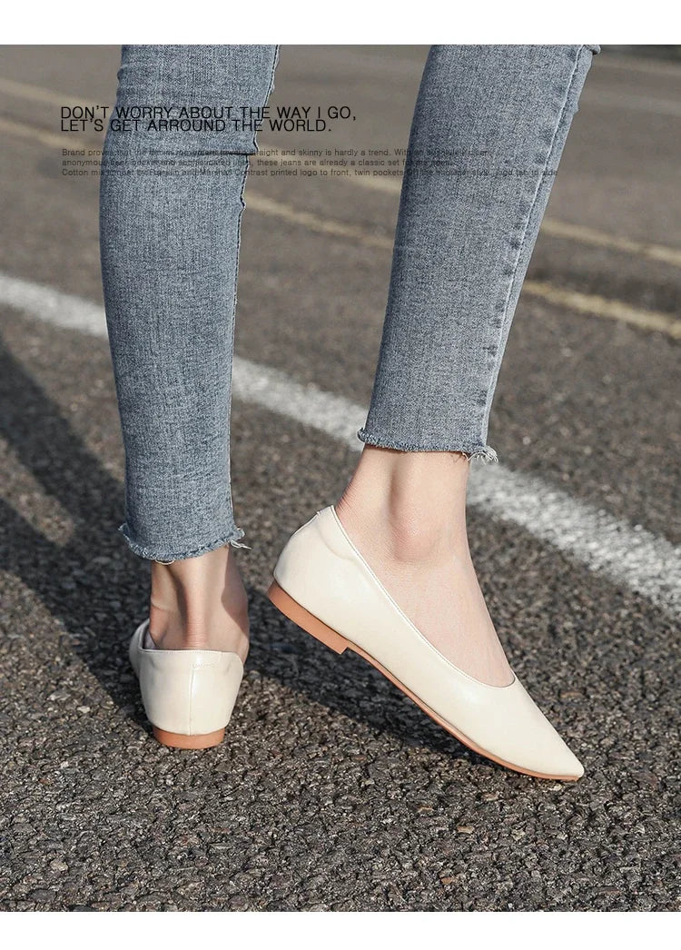 Ballerines Bout Pointu Flock Slip-on 2025 – Talon Plat Couleur Unie Tailles 31 à 46