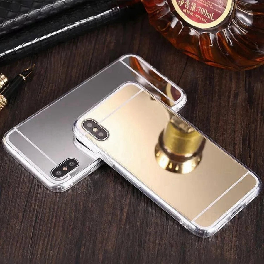 Coque Silicone Miroir Maquillage Bling iPhone – Compatible 7 8 X XR XS 11 12 13 14 15 Pro Max | Protection TPU