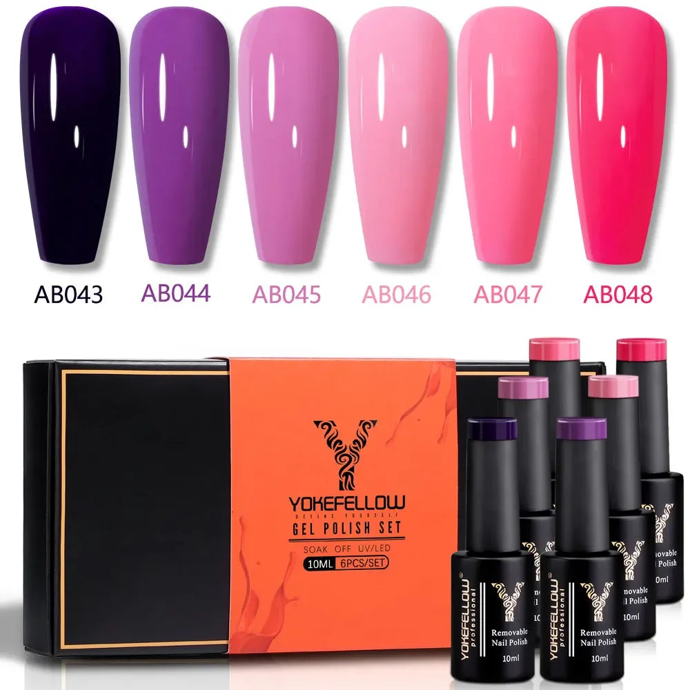 YOKEFELLOW Gel Polish Pastel Pink Glitter 6pcs – Vernis Semi-Permanent Été DIY Salon 10ML
