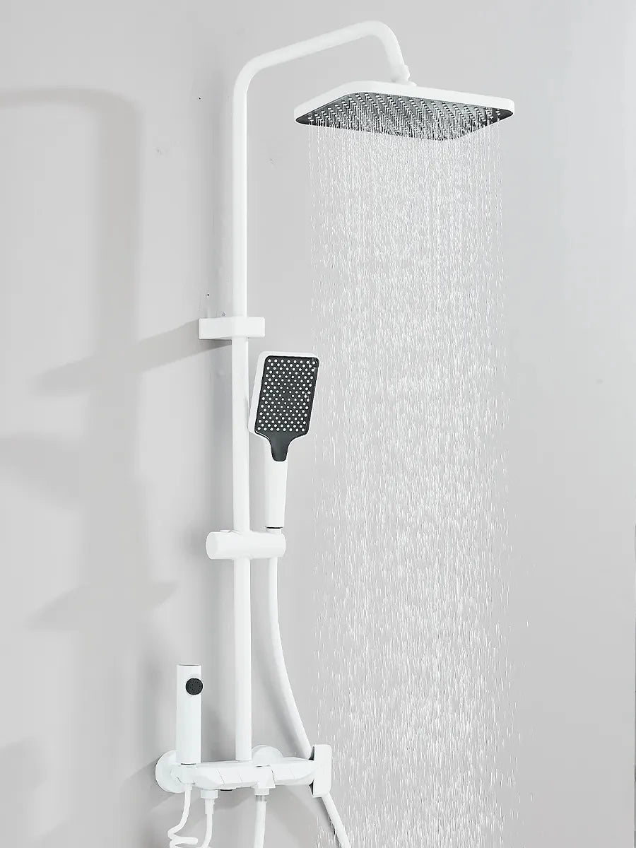 Ensemble Douche Blanc 4 Voies Style Piano – Pluie, Affichage Digital Optionnel & Bidet | Système Douche Complet