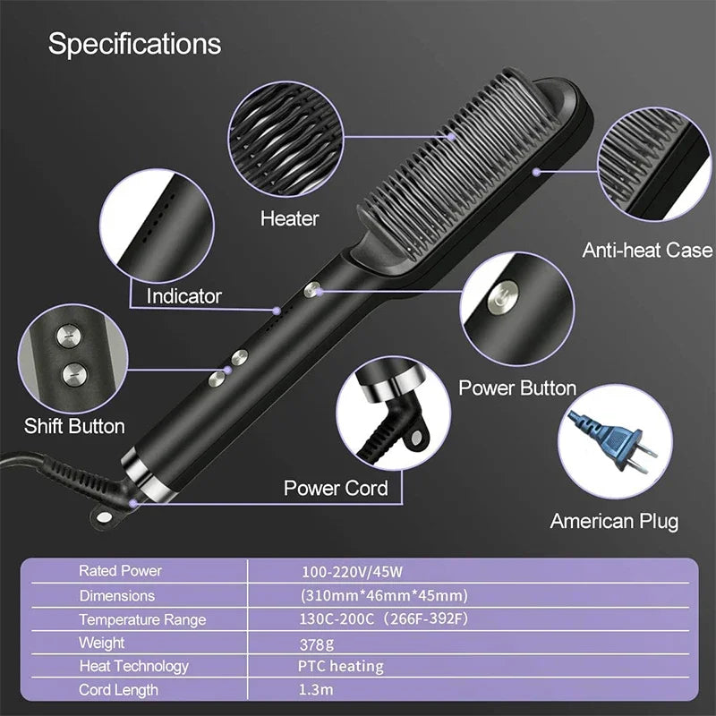 Lisseur Brosse Chauffante Électrique Multifonction – Peigne Professionnel Coiffure Rapide