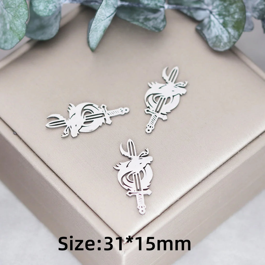 Lot 3 Breloques Animaux Acier Titane DIY – Renard, Lapin, Chat, Cygne, Dragon, Serpent & Plus | Pendentifs Bijoux Fait Main Bracelet & Collier