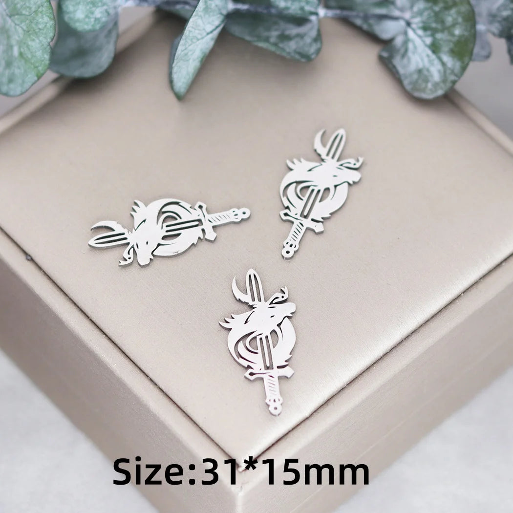 Lot 3 Breloques Animaux Acier Titane DIY – Renard, Lapin, Chat, Cygne, Dragon, Serpent & Plus | Pendentifs Bijoux Fait Main Bracelet & Collier