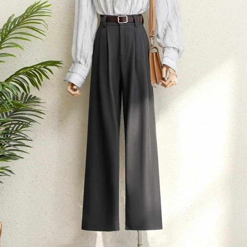 Pantalon Femme Large Taille Haute Élégant Poches Bureau – Bordeaux Noir Gris | Mode Chic & Tendance