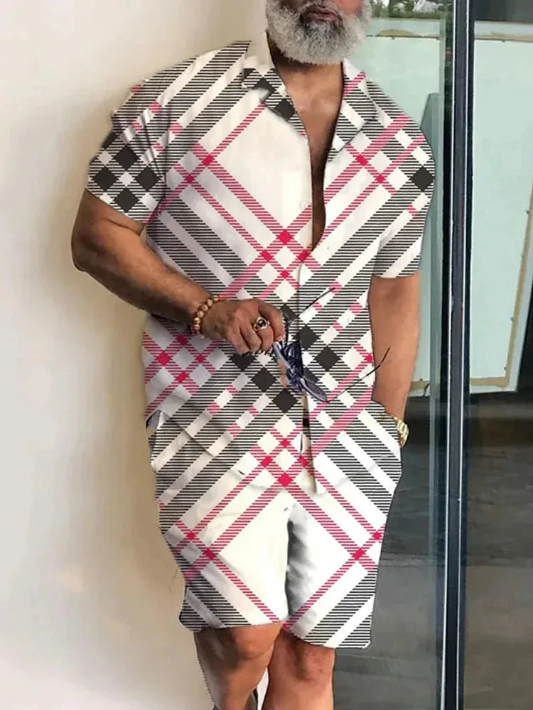 Ensemble 2 Pièces Homme Chemise Hawaïenne Manches Courtes + Short À Cordon Été Vacances Resort | Set Hawaii Premium