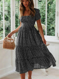 Vintage Maxikleid mit Blumenmuster – Carmen-Ausschnitt & Puffärmel | Maxi Strandkleid Casual