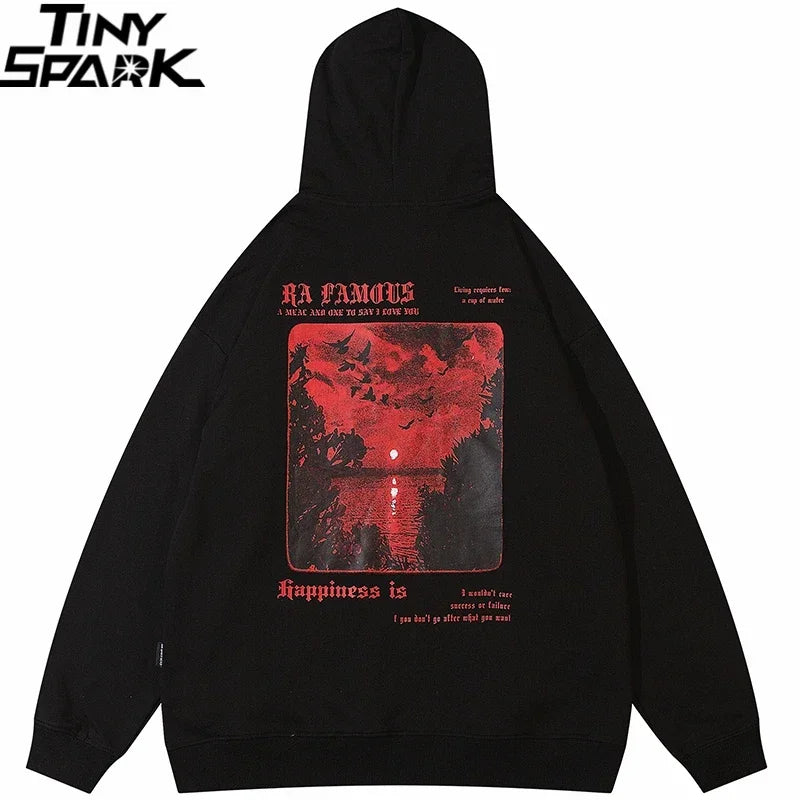 Sweat Homme Hip Hop Oversize Sunset Graphic – Hoodie Coton Harajuku Rétro Streetwear 2025