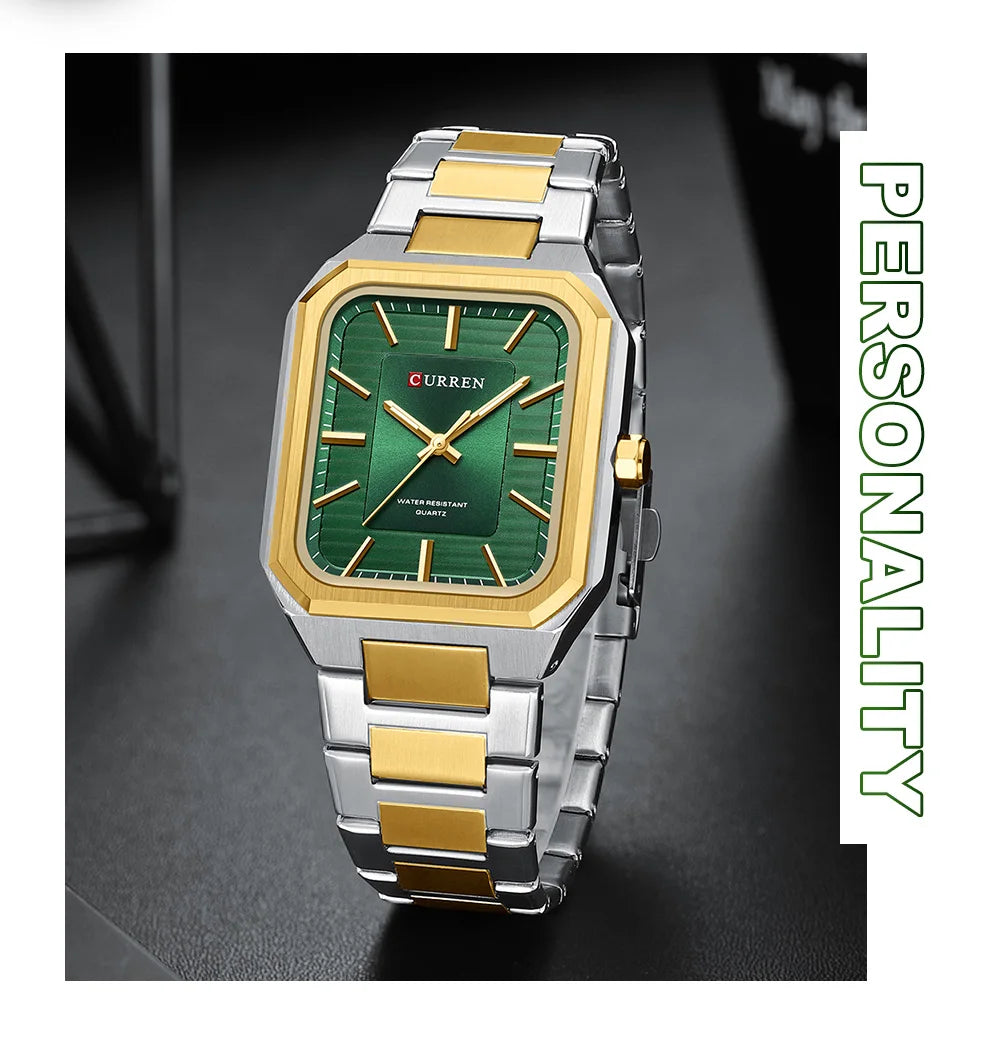 Montre Homme CURREN Vintage Rectangle Acier Inoxydable Quartz Lumineux Étanche – Style Rétro Chic