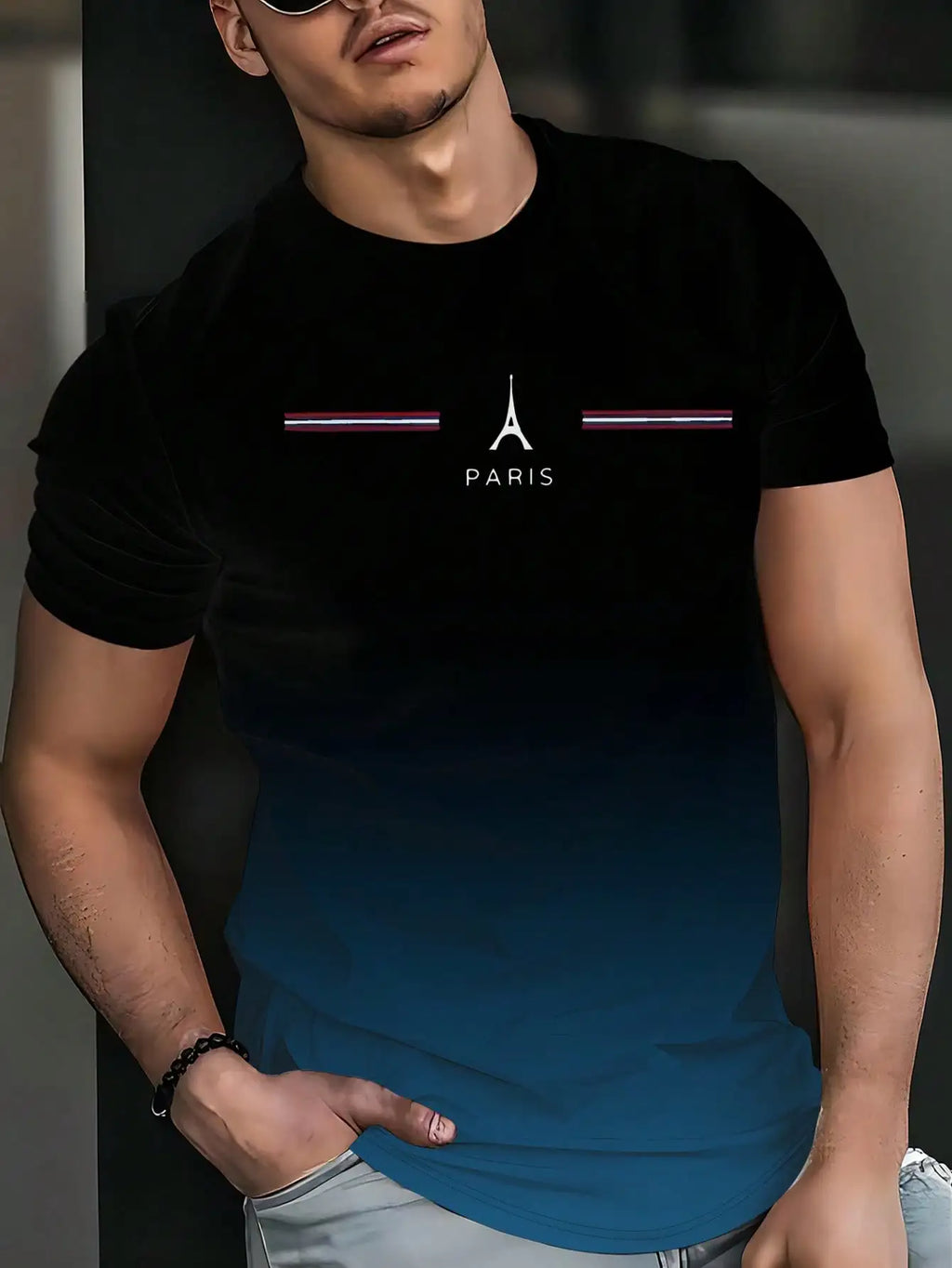 T-Shirt Homme Imprimé Graphique Dégradé Noir Rouge Col Rond Manches Courtes 100% Polyester – Casual Streetwear Tendance | Mode Homme Premium