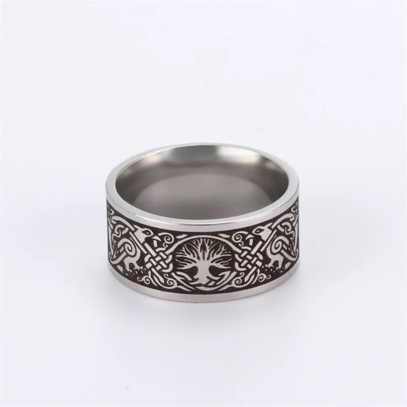 Bague Punk Acier Inoxydable Arbre de Vie Viking – Bague Couple Goth & Nordique | Bijou Homme & Femme | Cadeau Anniversaire & Fête Tendance
