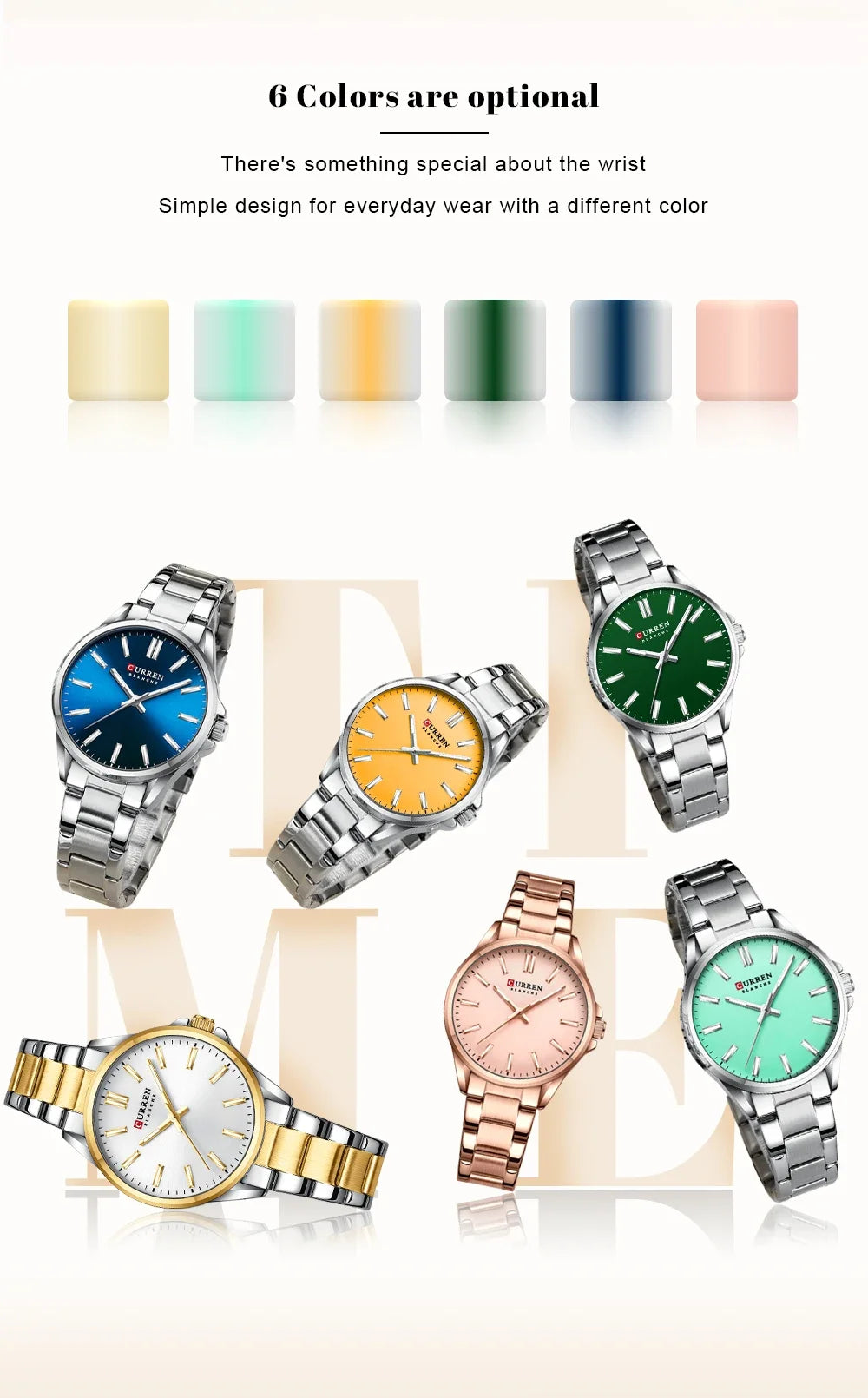 Montre Femme CURREN Fashion Casual Quartz – Acier Inoxydable Cadran Rond Simple Élégante