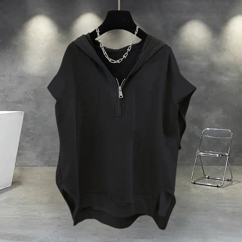 Débardeur Homme Zippé À Capuche Sans Manches Korean Fashion Y2K Streetwear Casual Hip Hop Été Tendance Confortable – Vest Zippé Premium Urban | Mode Homme Streetwear Premium