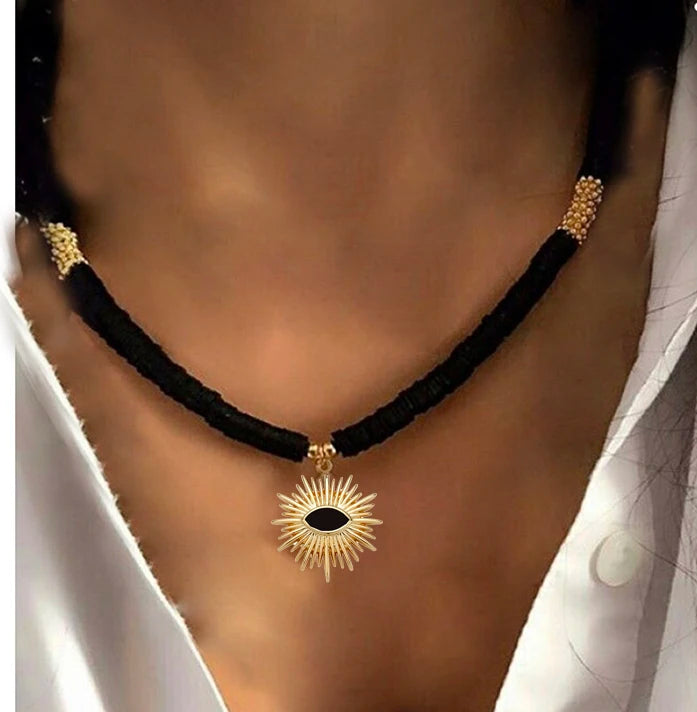 Collier Ras-du-Cou Boho Vintage – Cœur, Coquillage & Œil Turc | Bijou Femme Tendance Été & Plage | Accessoire Mode Charme
