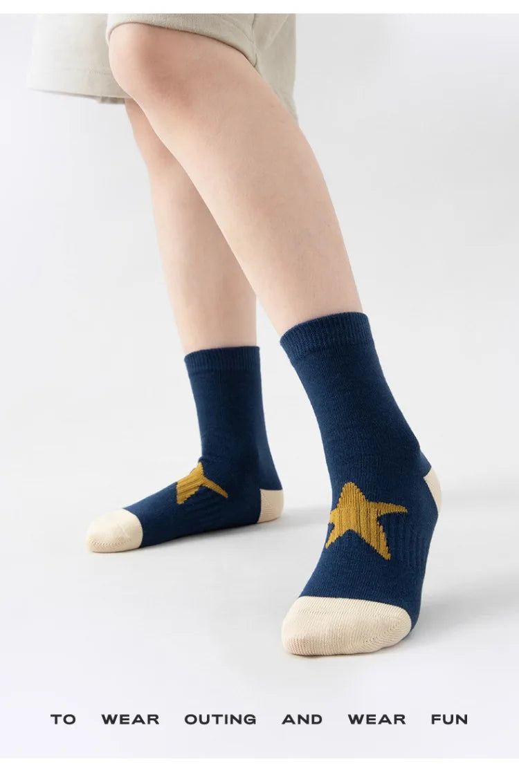 Lot 5 Paires Chaussettes Garçon Coton Rayures Motif Football – Chaussettes Enfant Printemps Automne 1-14 Ans