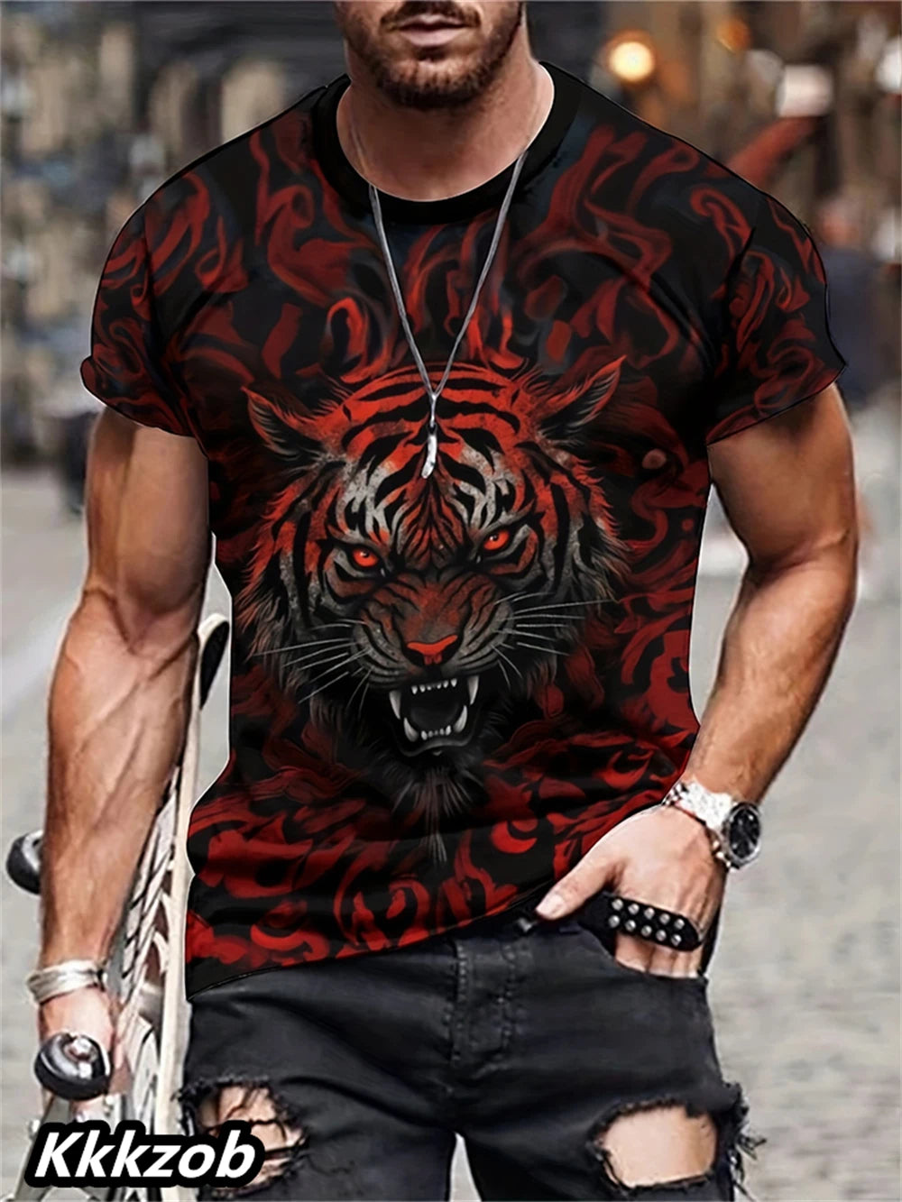 T-Shirt Homme Imprimé Lion Col Rond Manches Courtes Doux Respirant – Casual Outdoor Activités Été Essentiel | Mode Homme Nature