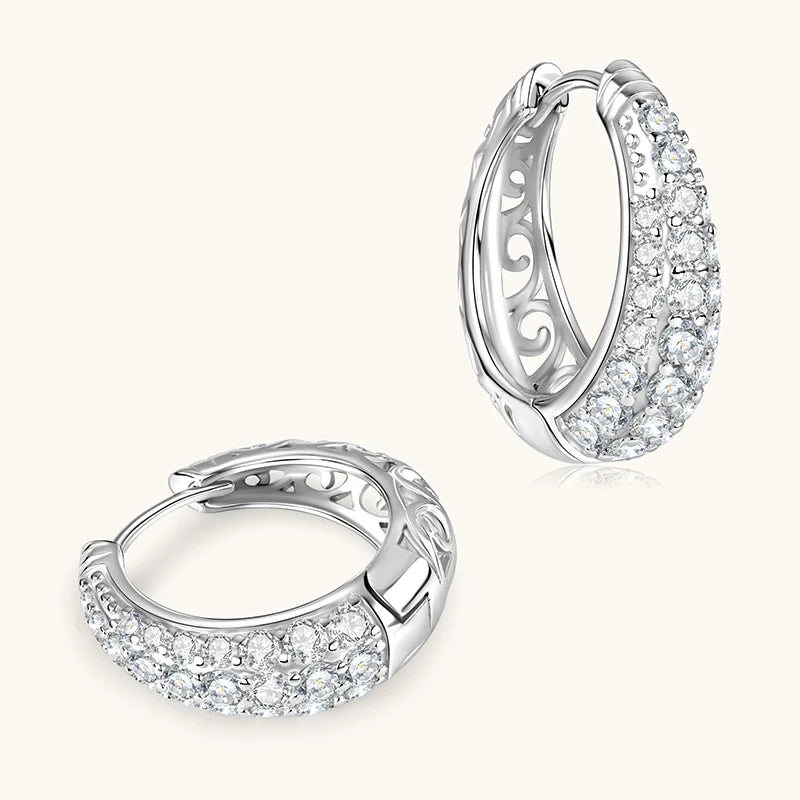Moissanit-Kreolen, mikro-gepflastert, 925er Silber – Diamantglanz Luxus | Schmuck für Hochzeit, Abend & Premium Geschenk | Unisex Herren & Damen