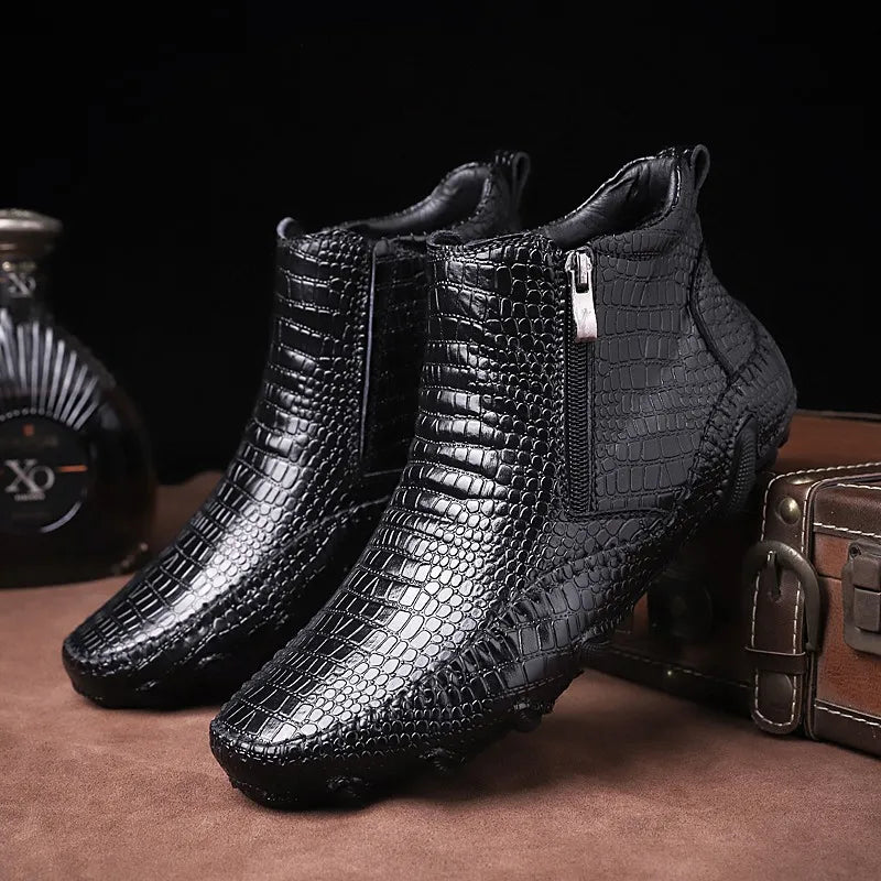 Boots Cuir Véritable Plush Moto Punk Homme – Plateforme Neige Outdoor Travail Printemps