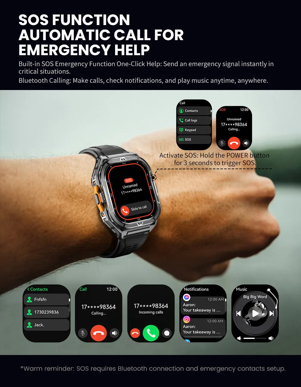 Smartwatch XIAOMI Sport GPS Boussole Appel BT Altimètre Santé – Étanche 3ATM Natation