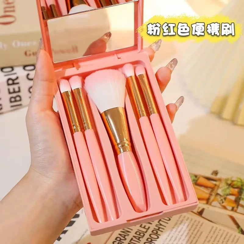 Kit 5 Pinceaux Maquillage Voyage avec Miroir – Pliable & Compact | Mini Set