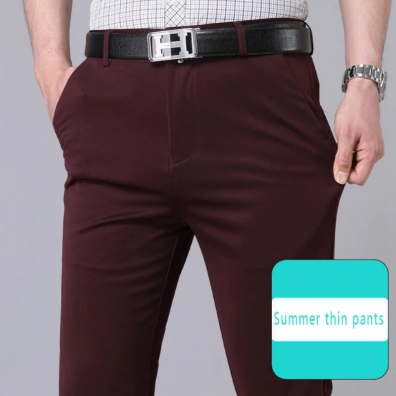 Pantalon Homme Stretch Slim Couleur Unie – Smart Casual Séchage Rapide Bureau Style Coréen Droit Printemps Automne | Mode Homme Premium