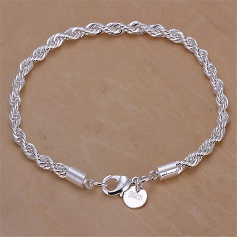 Bracelet Chaîne Torsadée Corde Argent 925 4MM – Unisexe Homme & Femme | Bijou Argent Mode & Élégance Intemporelle | Cadeau Premium