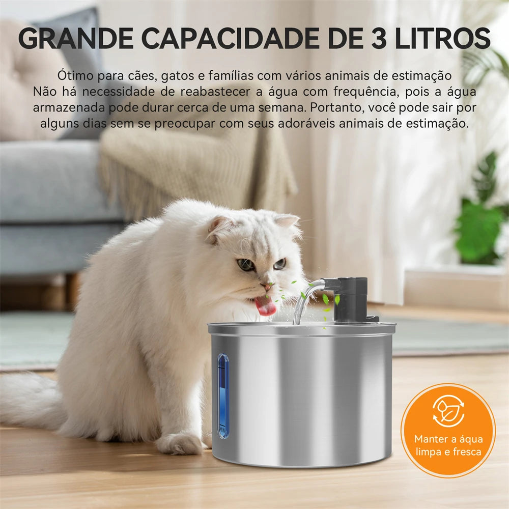 Newpet Fontaine à Eau Chat & Chien 3L – Inox Automatique Ultra Silencieuse | Distributeur avec Filtre