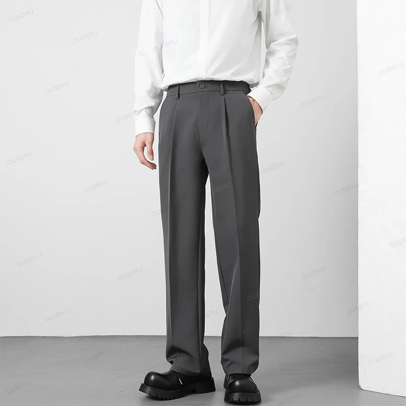 Pantalon Homme Casual Business Style Coréen Taille Élastique – Noir Marron Gris Kaki Grande Taille S-4XL Automne | Mode Homme Élégant