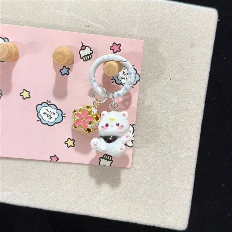 Porte-Clés Chaton Résine Clochette Kawaii – Lot 1 ou 3 pcs | 6 Couleurs au Choix | Pendentif Sac & Cadeau Femme Mignon & Original