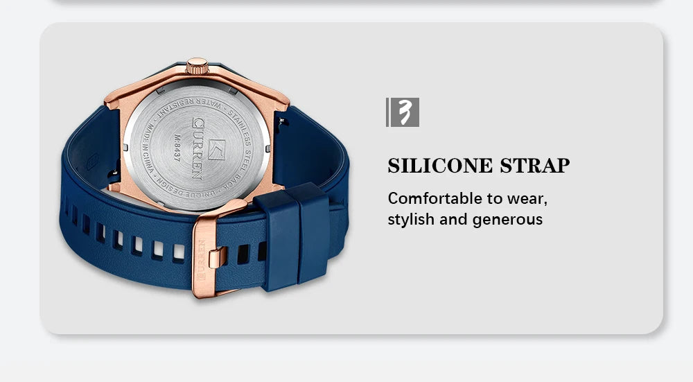 Montre Homme CURREN Design Créatif Quartz Silicone Lumineux Date – Fashion Sport Élégant