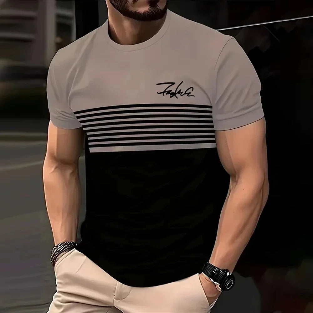 T-shirt Homme 3D Rayé Col Rond – Streetwear Casual Été Tendance Pullover