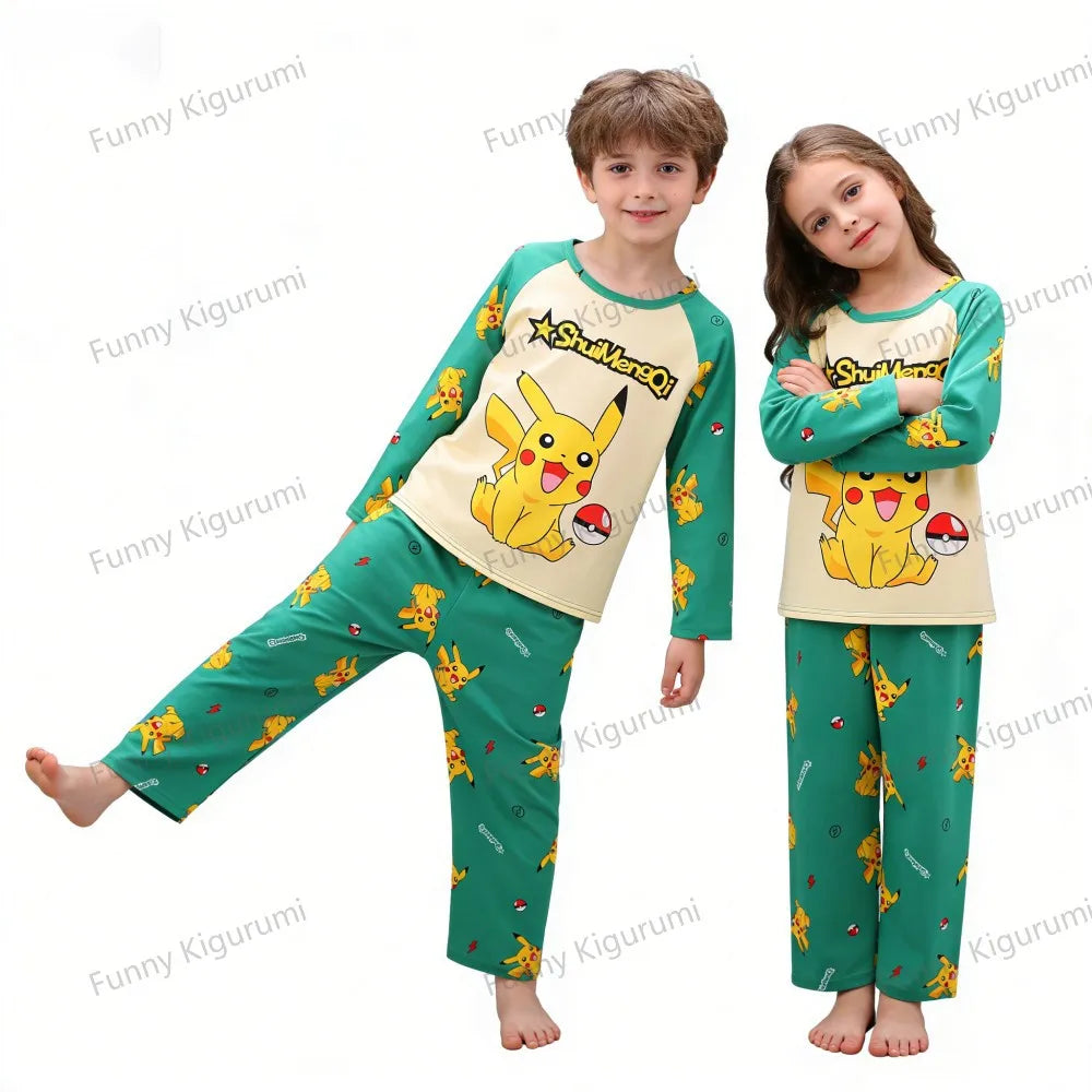 Pyjama Enfant Cartoon Pikachu – Ensemble 2 Pièces Manches Longues Garçon Fille 3-13 Ans