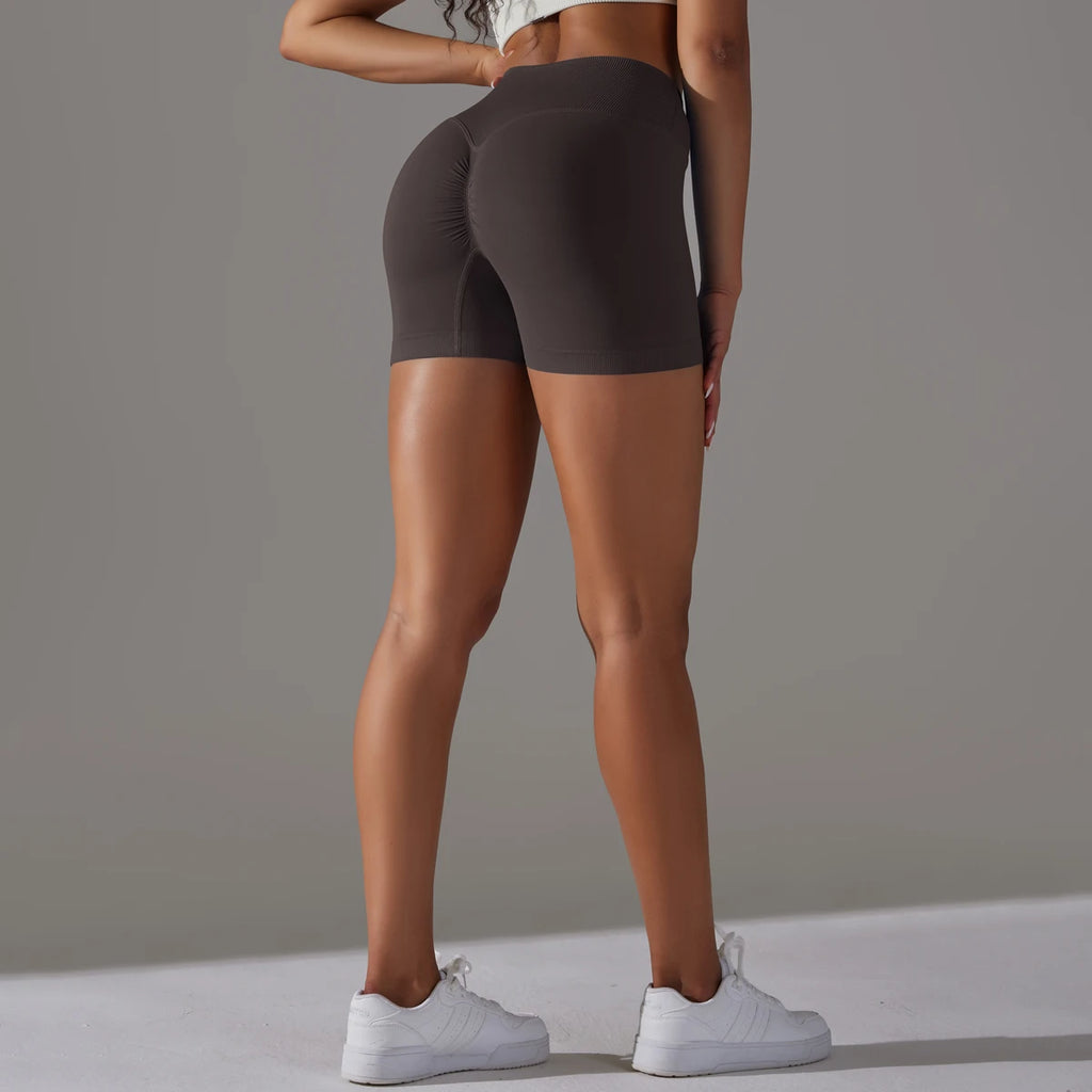 Short Yoga Femme Taille Haute Croisée Gainant Fessier Gym Running Fitness – Short Sport Sculptant Élastique | Mode Athleisure