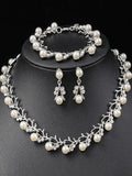 4-teiliges Brautschmuck-Set Perlen Strass – Halskette Ohrringe Armband Braut