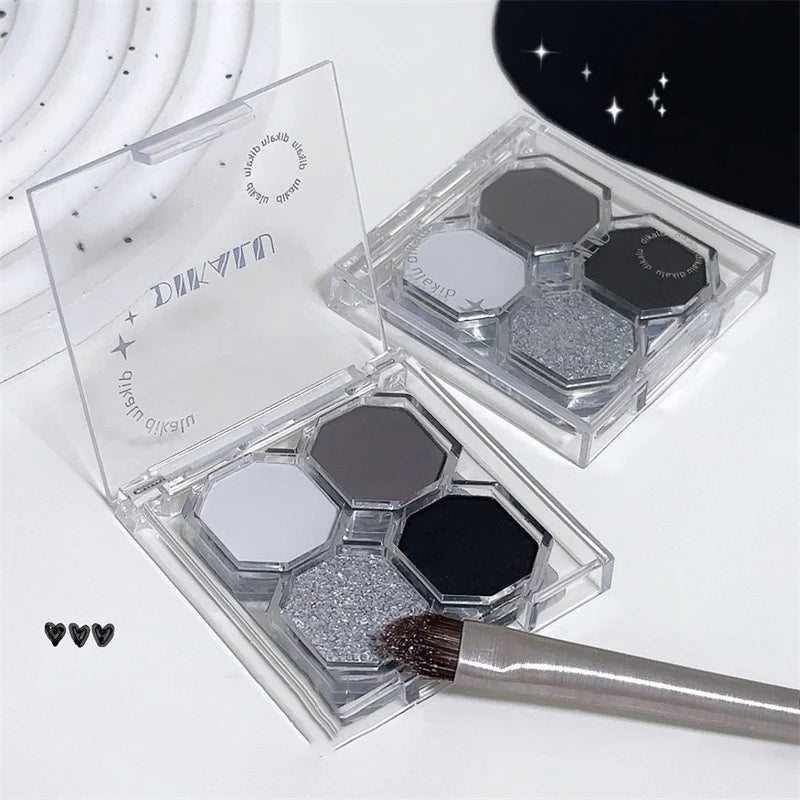 Palette Fard à Paupières 4 Couleurs Black Light Star – Smoky Noir Profond Ciment Sombre | Illuminateur Maquillage Cosmétique