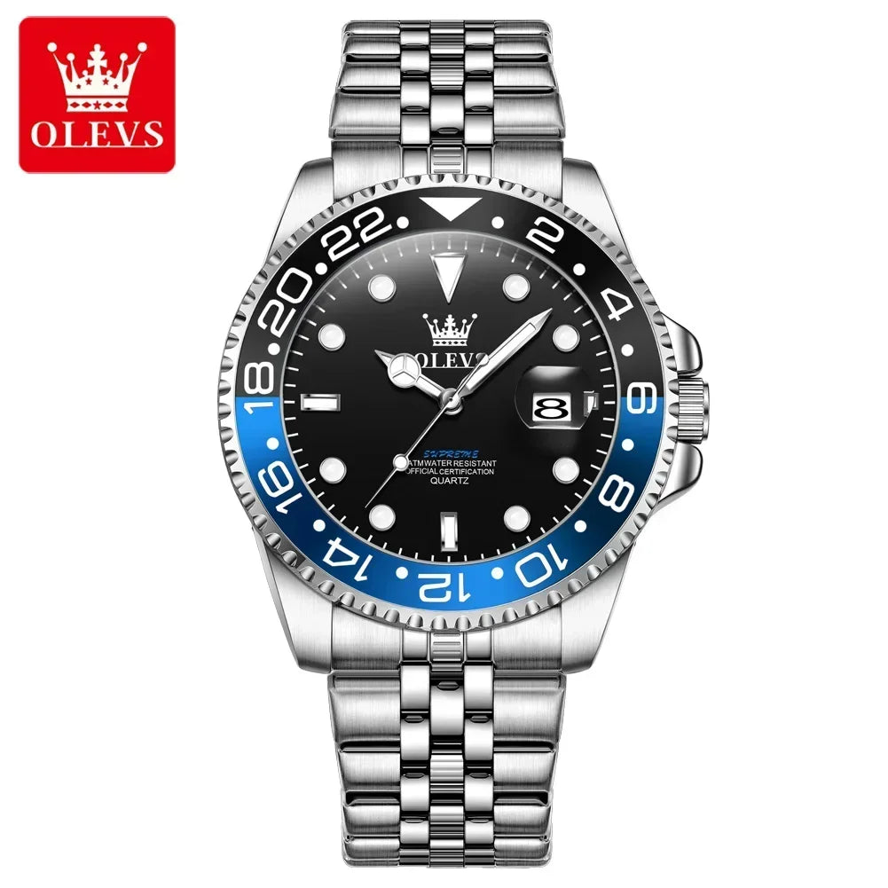 Montre Homme OLEVS 5657 Quartz Sport – Acier Inoxydable Lumineux Étanche 30M Date Cadeau