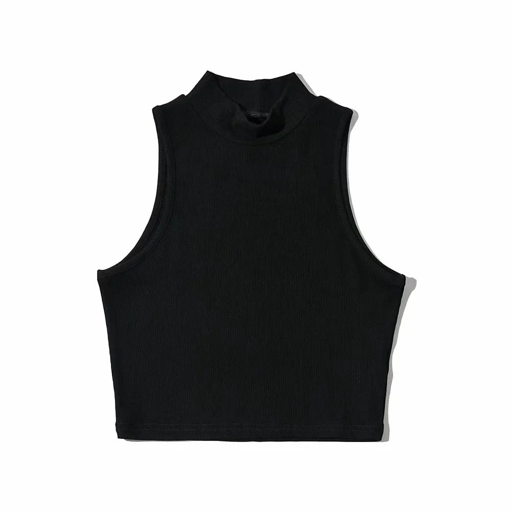 Crop Top Femme Noir Col Haut Sans Manches Débardeur Respirant Confortable Été – Haut Court Fashion Basique Chic | Mode
