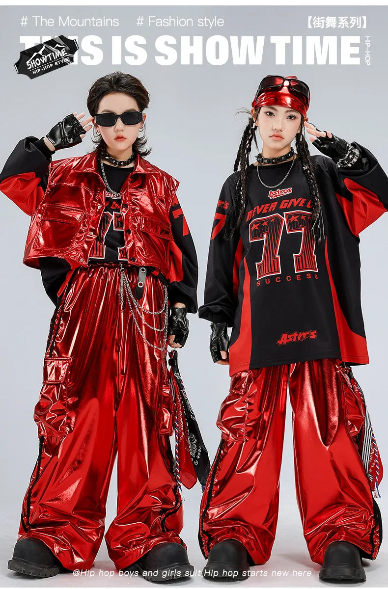 Hip Hop Street Dance K-Pop Kinder-Set – Glitzerweste Cargo für Mädchen Jungen Jazz