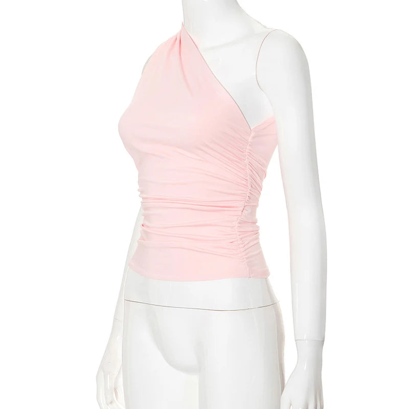 Top Une Épaule Dos Nu Femme – Couleur Bonbon Ajusté Sans Manches | Sexy Casual Été