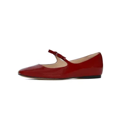 Ballerines Mary Jane Glossy Bowknot Rouge 2025 – Bout Carré Danse Mariage Bal Nuptial