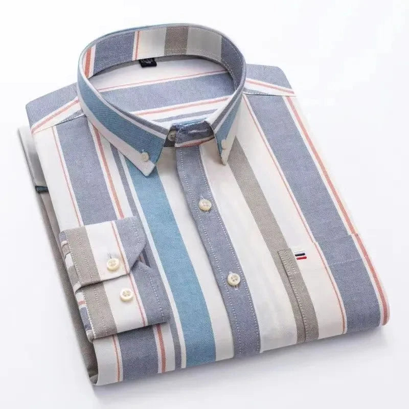 Chemise Homme Oxford Coton Manches Longues Carreaux Couleur Unie Business Casual Respirante Confortable Grande Taille 6XL 7XL Printemps Automne – Chemise Business Premium Toutes Saisons | Mode Homme Premium